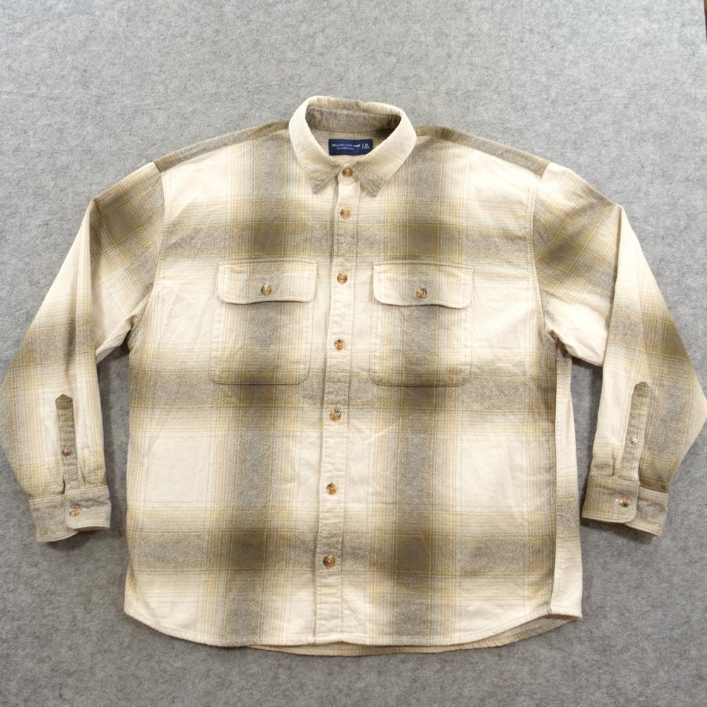 Abercrombie Shirt Mens Extra Large Beige Plaid Flannel Button Heavy Oversized